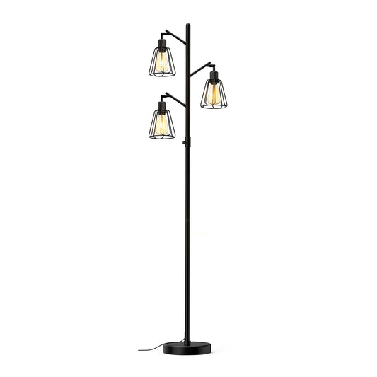 Lepower-tec Industrial Tree Tall Floor Lamp 3 Lights with Dimmer (Bulb Included)