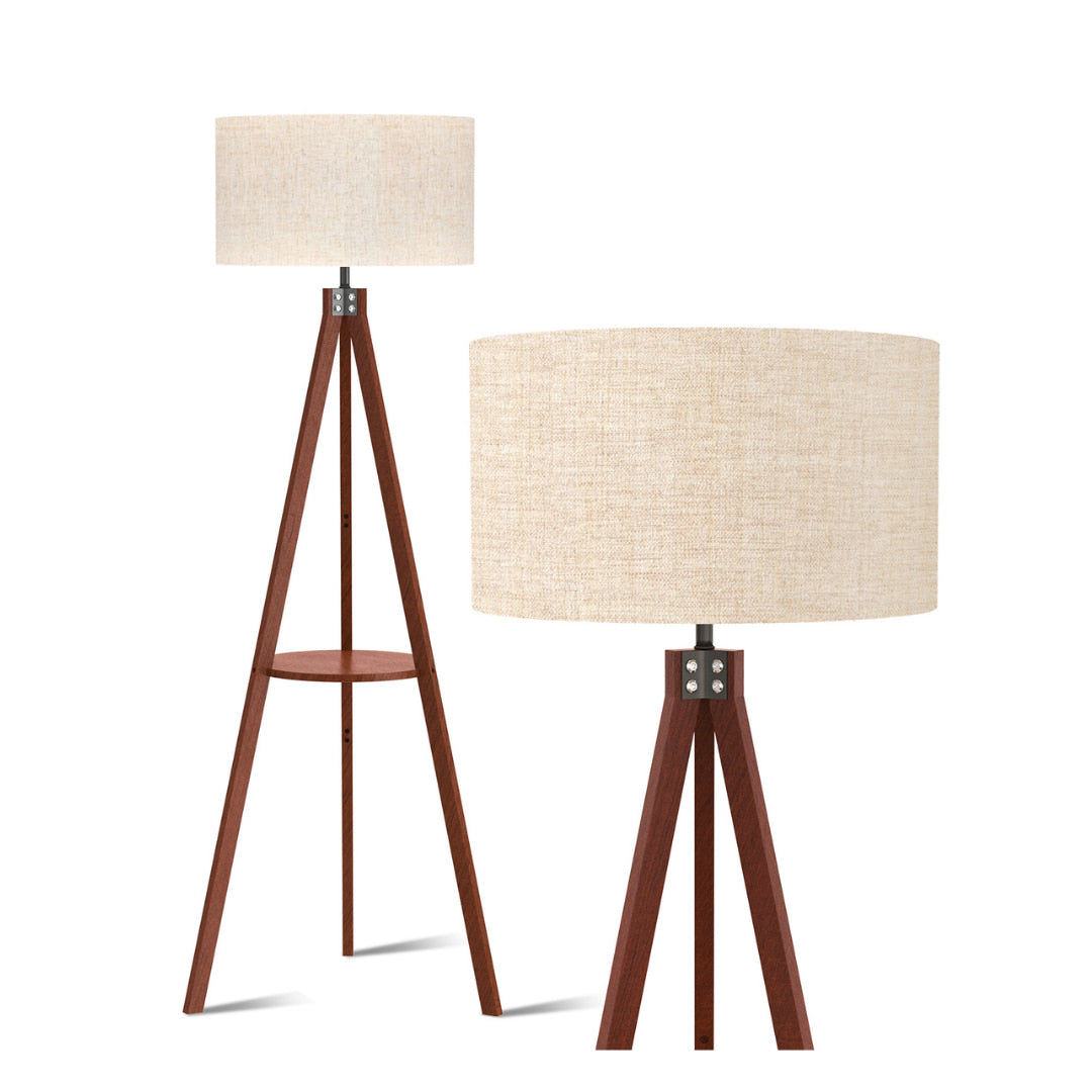 Lepower-tec Wooden Tripod Floor Lamp with Shelf