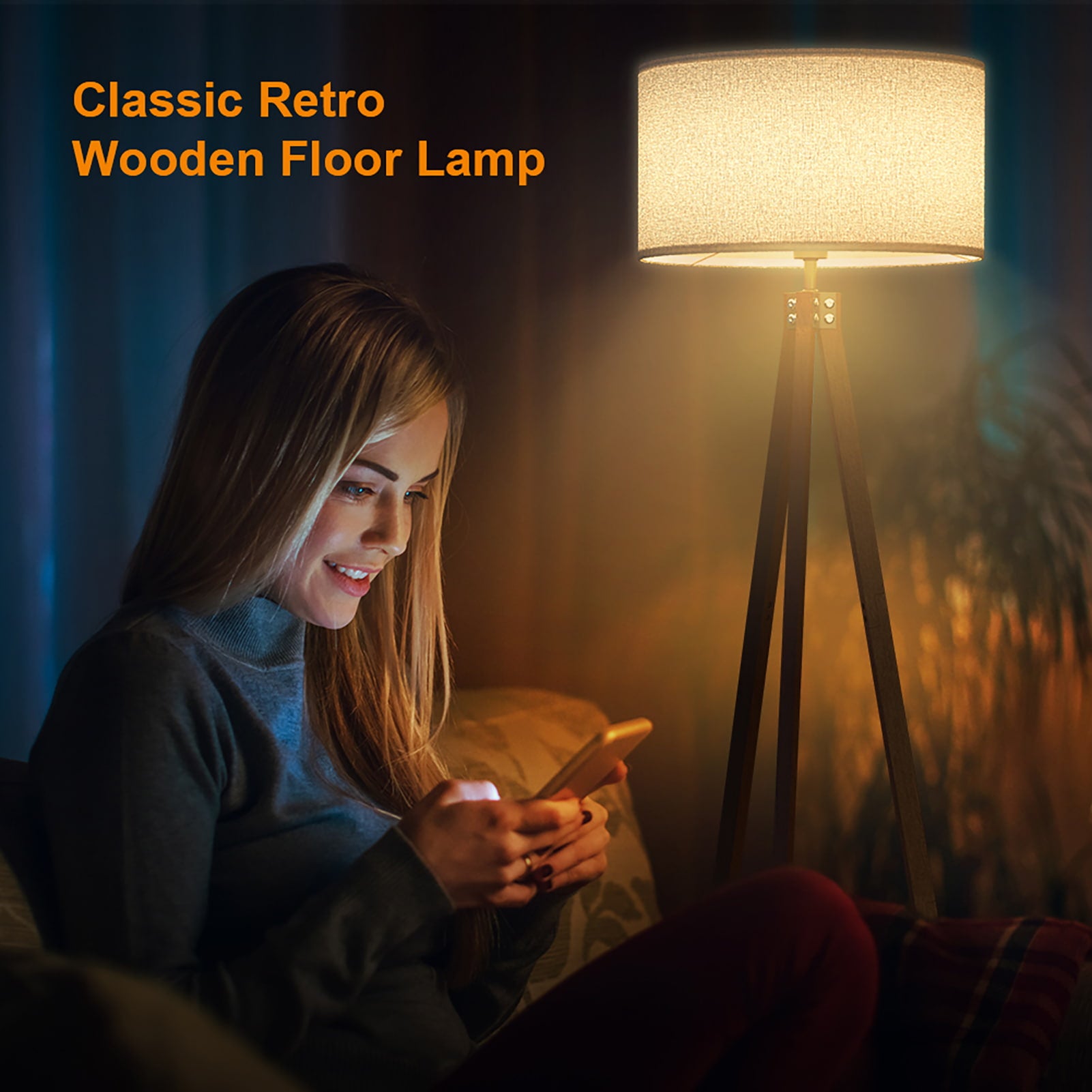 Lepower-tec Wooden Tripod Floor Lamp with 3 Leg