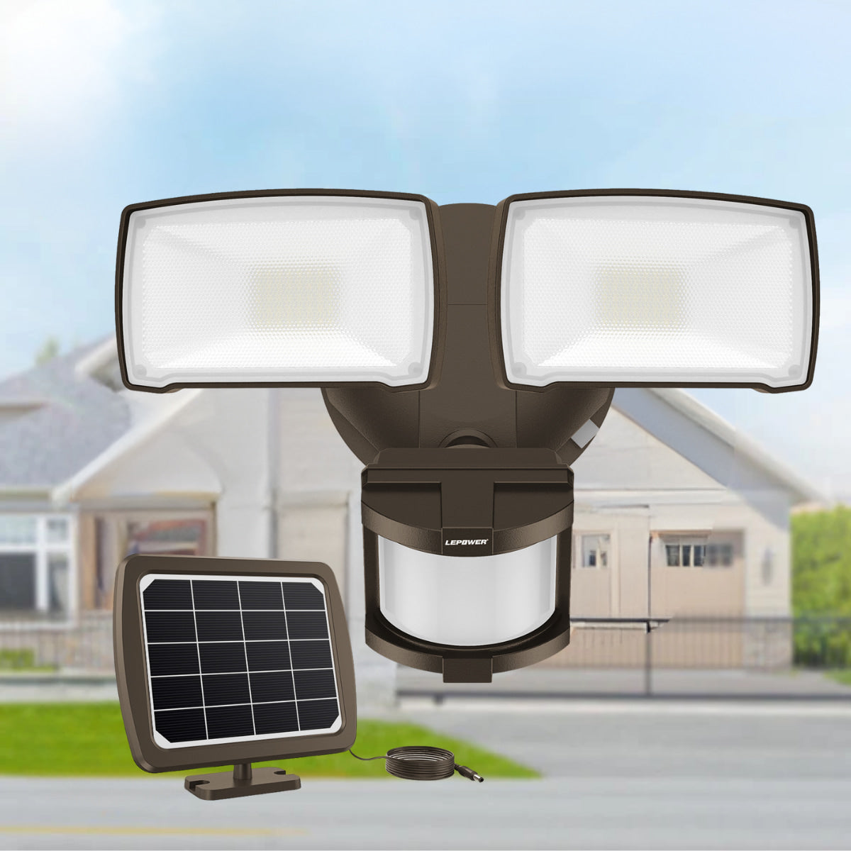 Lepower-tec Solar Powered Motion Sensor Security Flood Light Adjustable Heads 1000lm