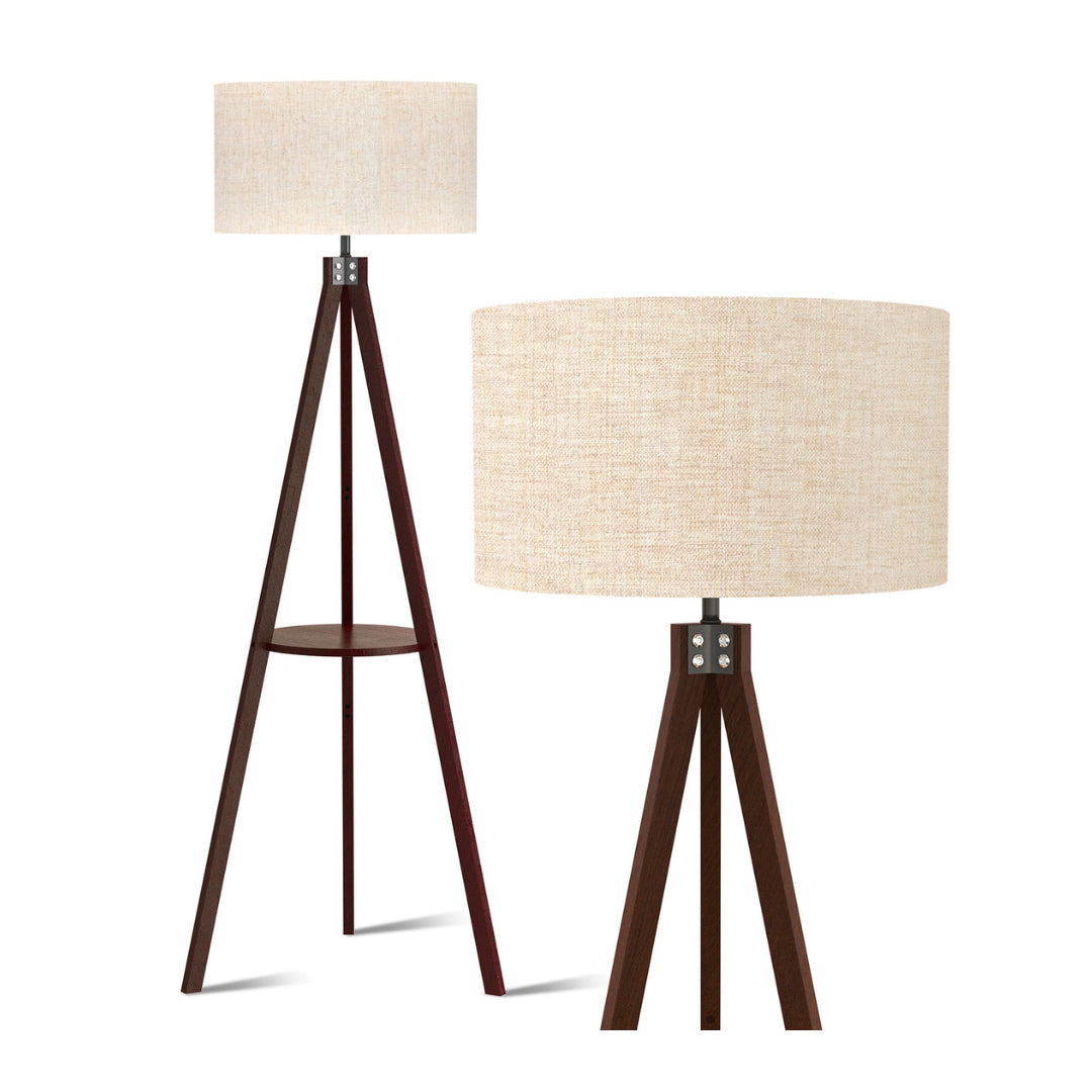 Lepower-tec Wooden Tripod Floor Lamp with Shelf