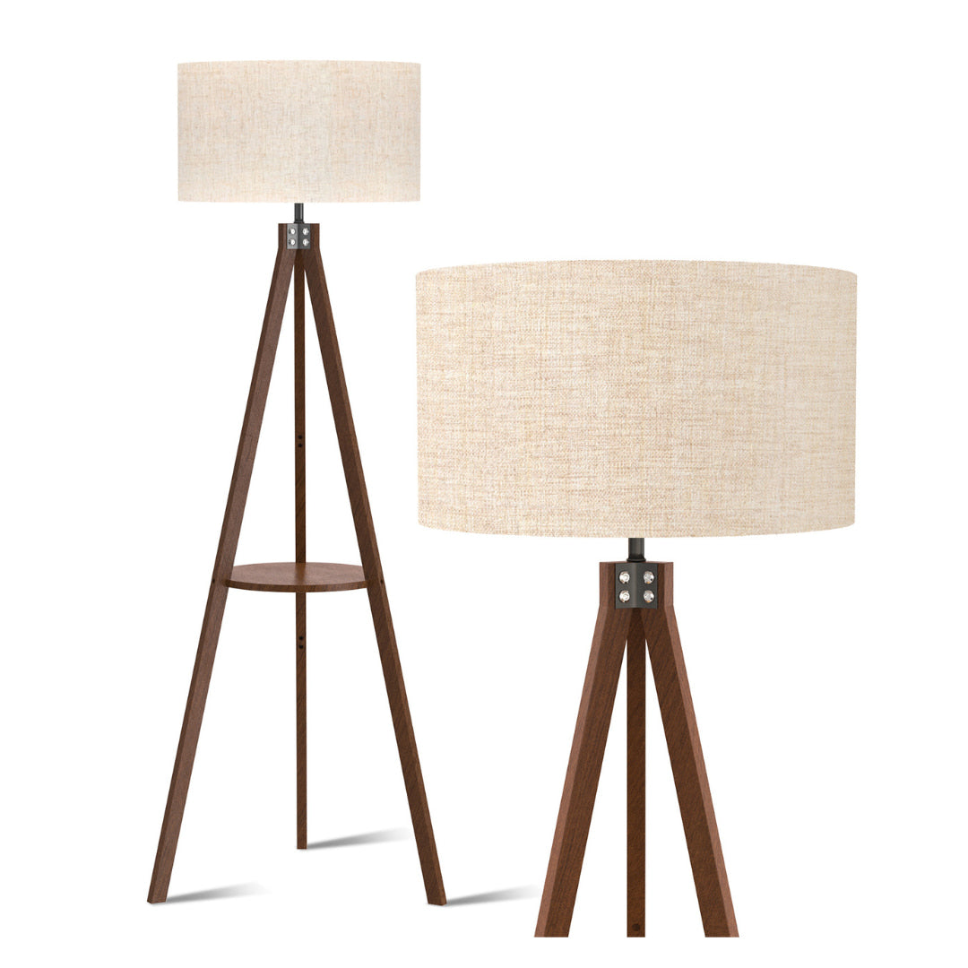 Lepower-tec Wooden Tripod Floor Lamp with Shelf