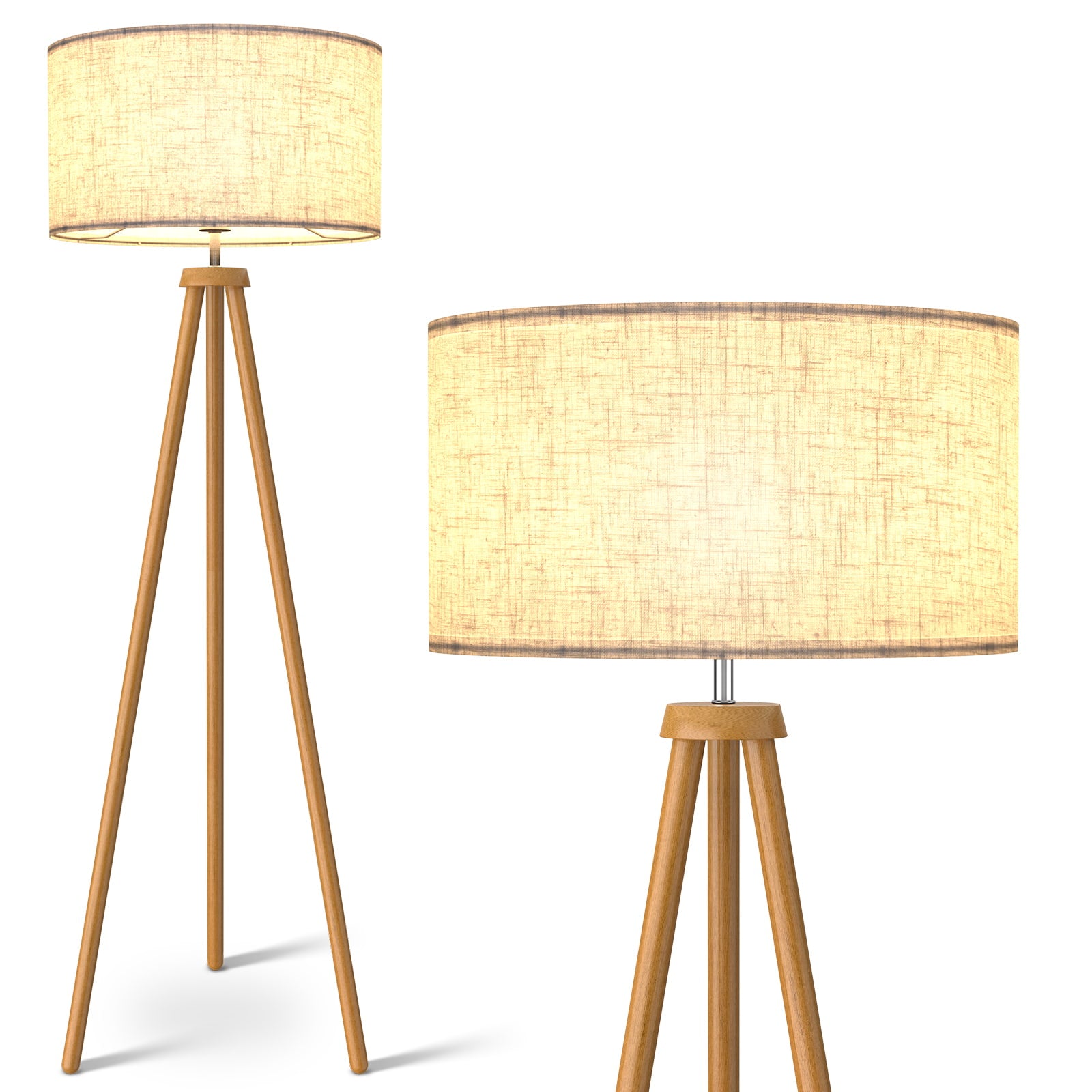 Lepower-tec Wooden Tripod Floor Lamp, Modern Standing Lamp