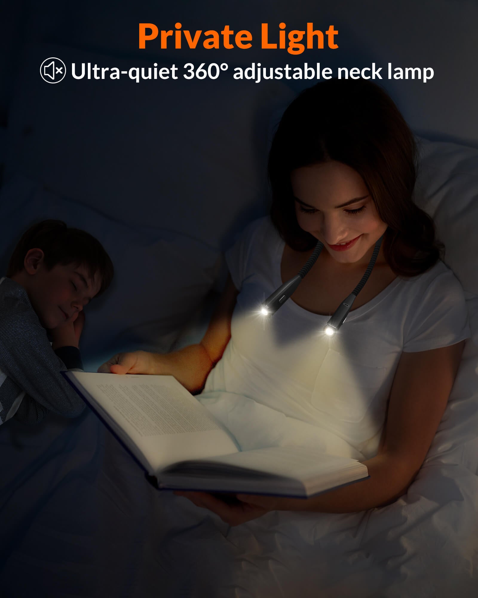 Rechargeable Neck Reading Light, Book Light for Reading in Bed at Night,  LED Reading Lamp with 3 Brightness Levels, Portable Bendable Arms Neck  Light