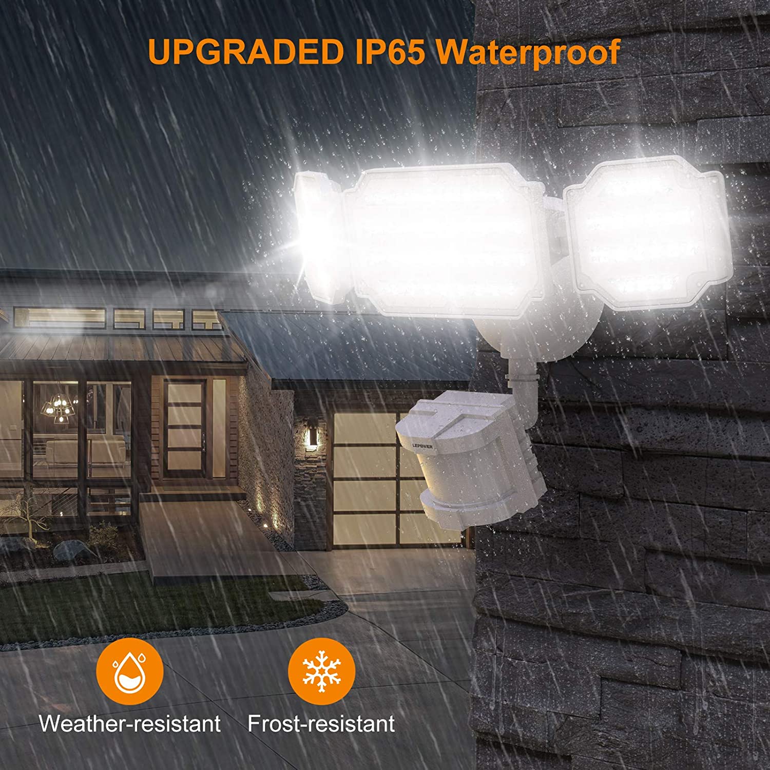 Motion Sensor Garage Flood Light 3 Adjustable Heads 48W 5200lm