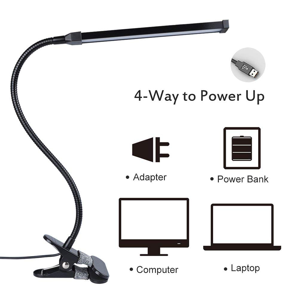 LED Clip on Reading Light Long Bar USB Charging Gooseneck Adjustable